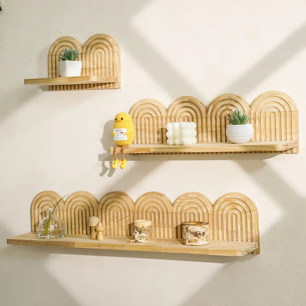 Solid wood wall-mounted flower pot storage rack with multiple layers for plant organisation