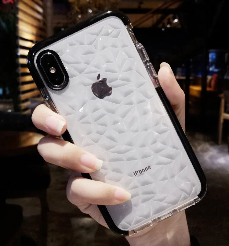 Striped TPU iPhone case showing pink, white, and black border colour options