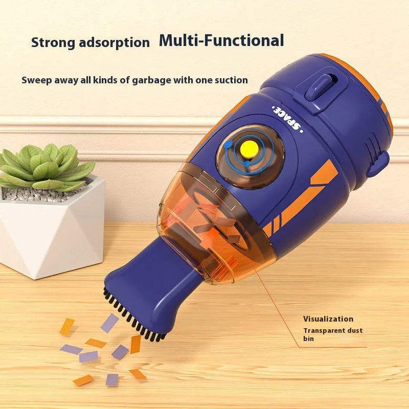 USB desktop vacuum cleaner in blue rocket design for keyboard and desk cleaning