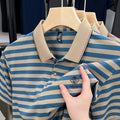 Striped casual men's shirt with mosaic pattern in polyester, available in red, blue, and green colours