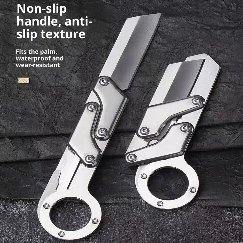 Thickened mechanical deformation folding knife with silver stainless steel blade and handle