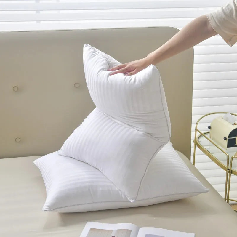 White hotel cotton satin stripe pillow with feather cotton fill in three size options