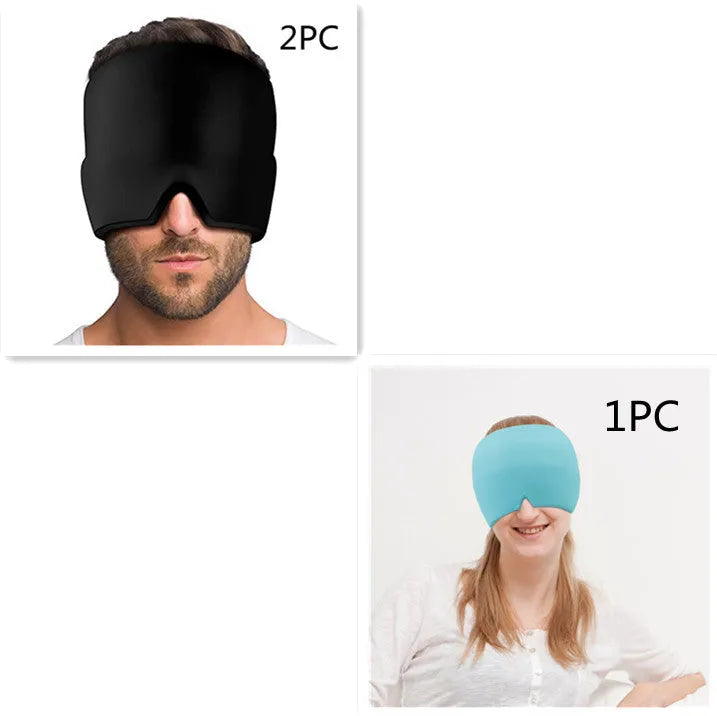 Black elastic cloth gel eye mask for headache relief with adjustable headband