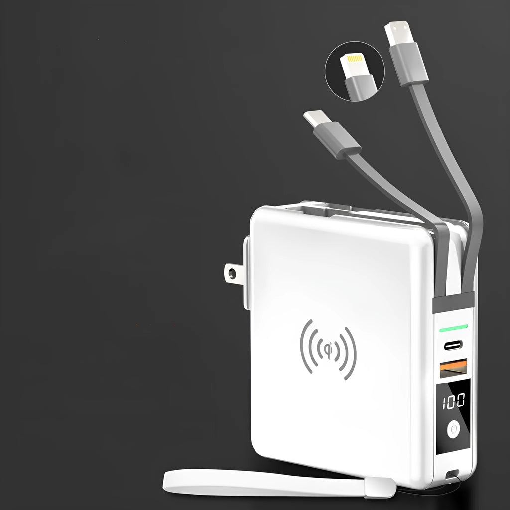 Super QI wireless charging power bank PD20W 10000mAh with travel adapter in black or white