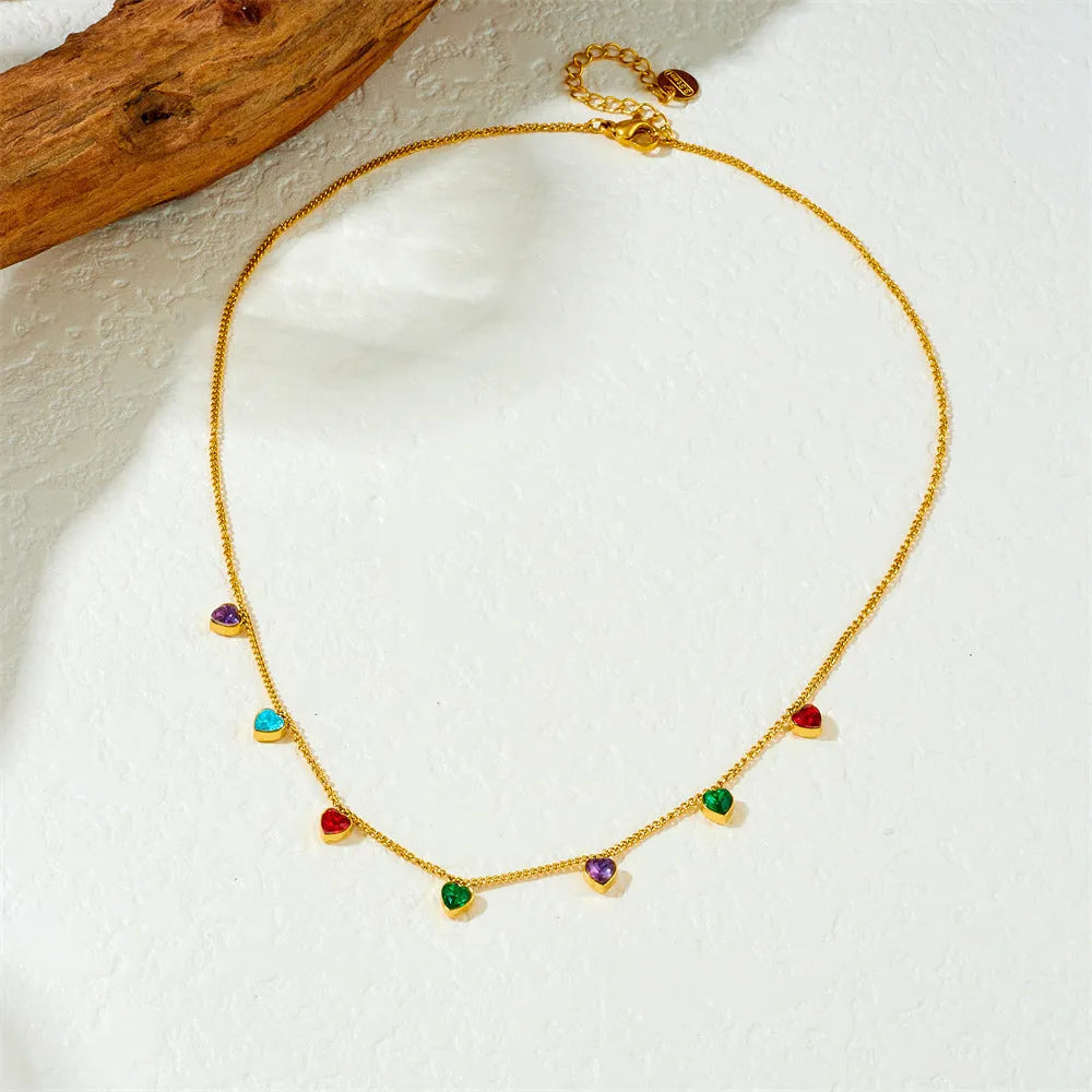 Women's gold-plated heart-shaped stainless steel necklace on adjustable chain