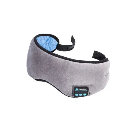 Black Bluetooth sleep eye mask with integrated wireless earphones for music playback during rest