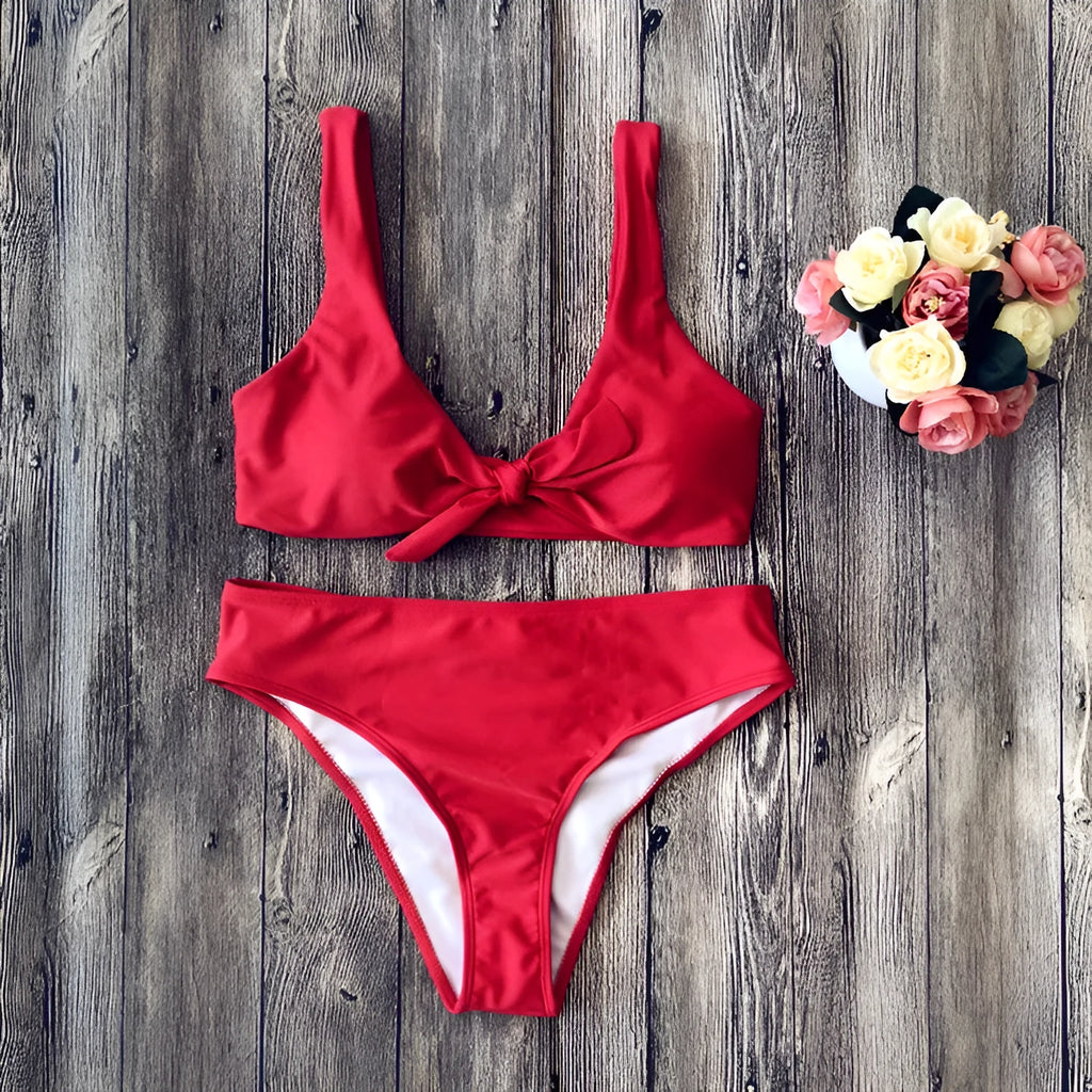Women's polyester bikini set in white, pink, red, black or wine red colours