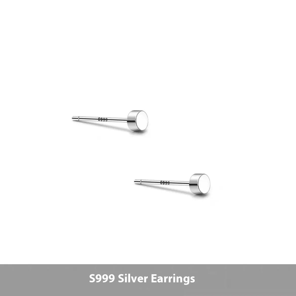 A pair of simple round S999 sterling silver flat ear bone studs on a plain background.