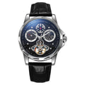 Men's black and silver automatic business watch with luminous hands on steel bracelet