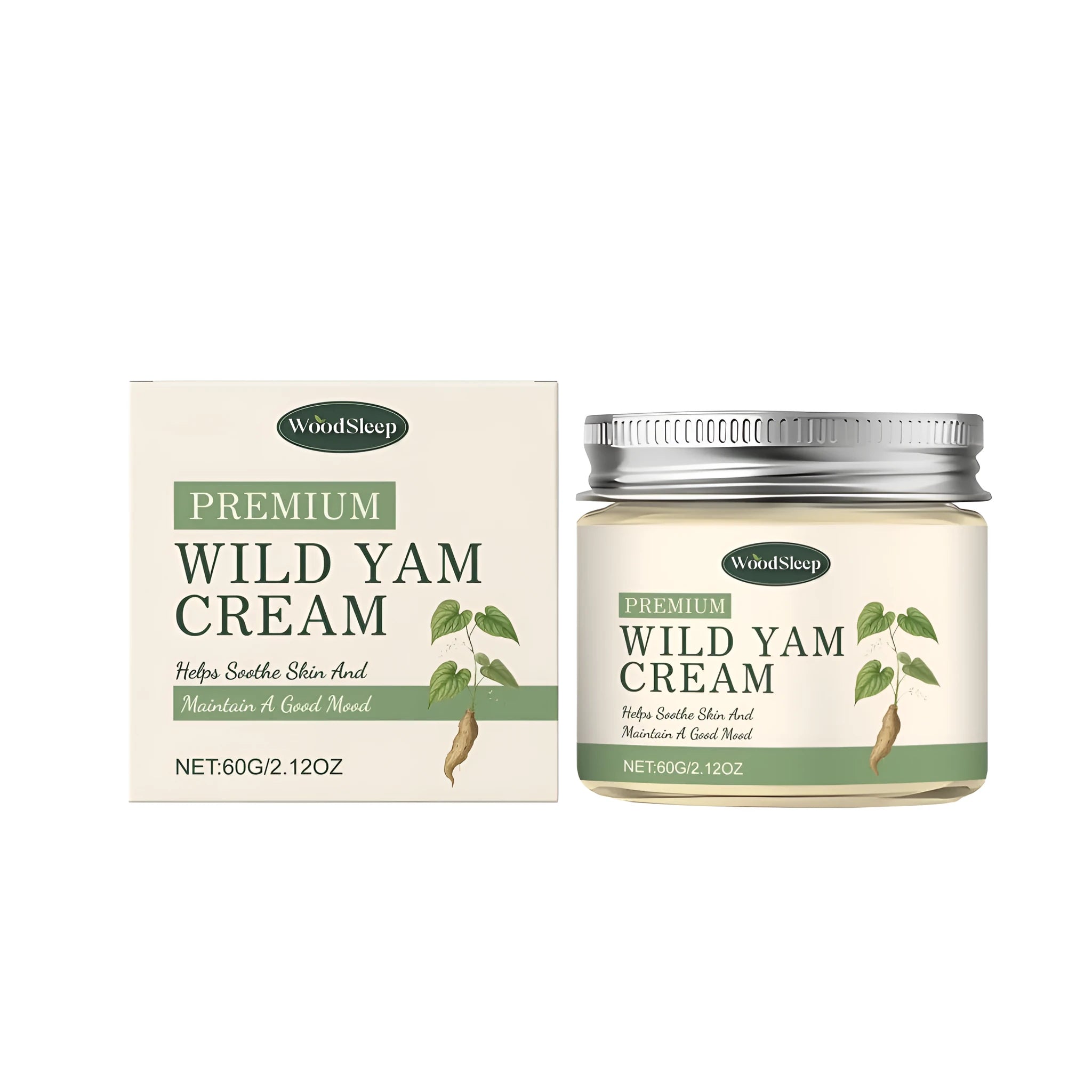 White tube of Gentle Soothing Care Cream, 60g, with mint leaf and centella botanical design.