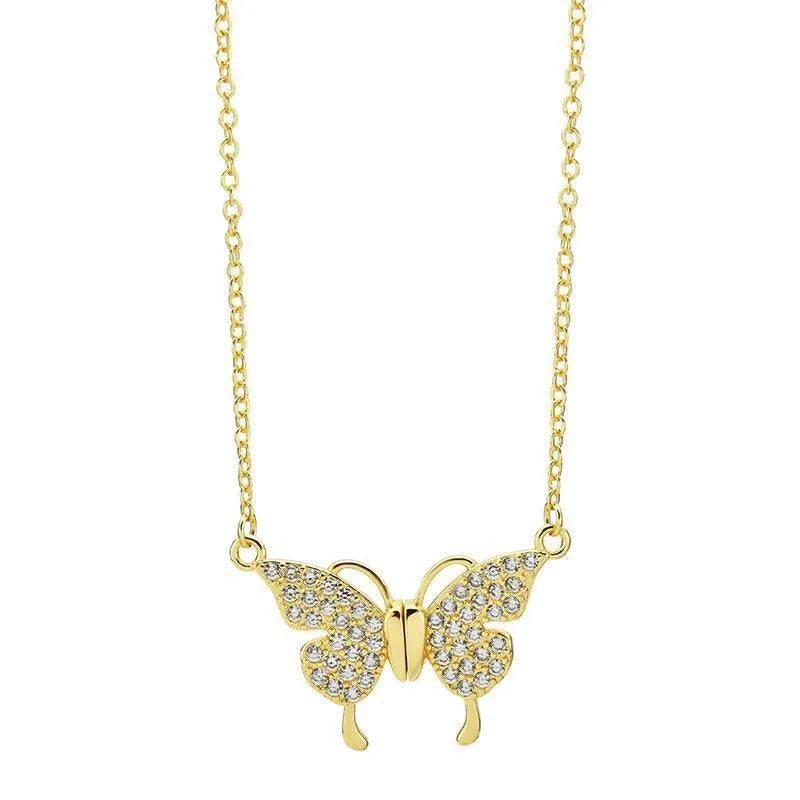 Gold magnetic snap butterfly necklace with twisted titanium steel chain at clavicle length