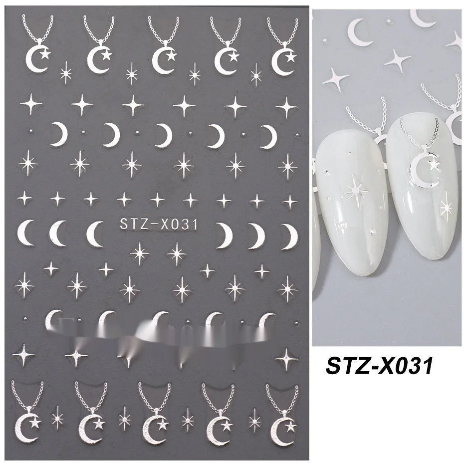 Black and silver strip cartoon nail art stickers on plastic patch