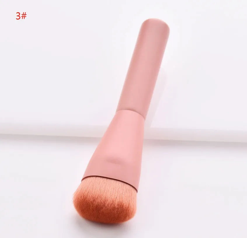10-piece wooden handle makeup brush set with nylon bristles in a storage case.