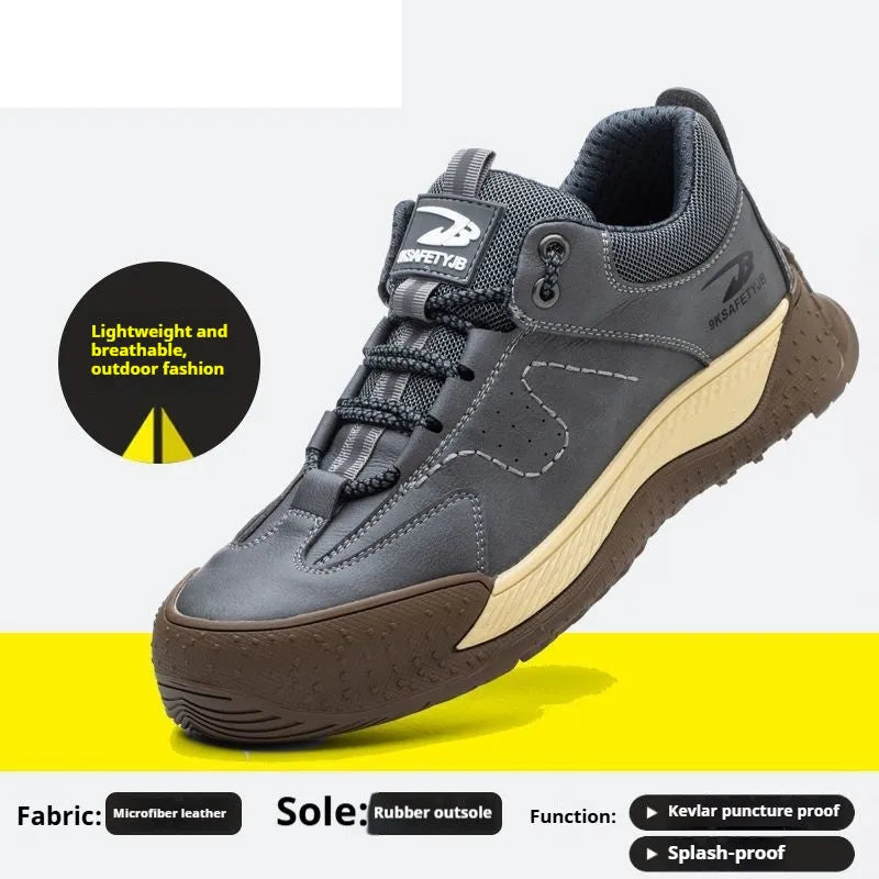 Flyknit work shoes with leather upper and rubber sole in multiple colour options