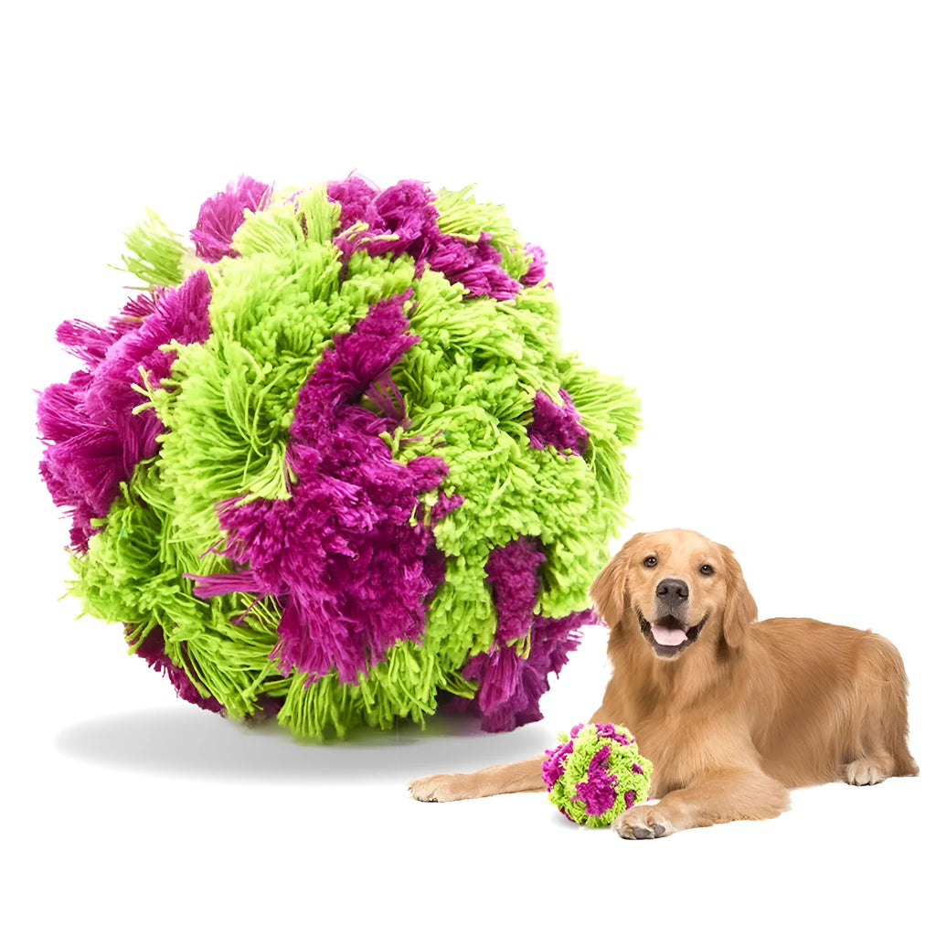 Purple plush dog knot toy seaweed ball for teething puppies, 15 cm diameter