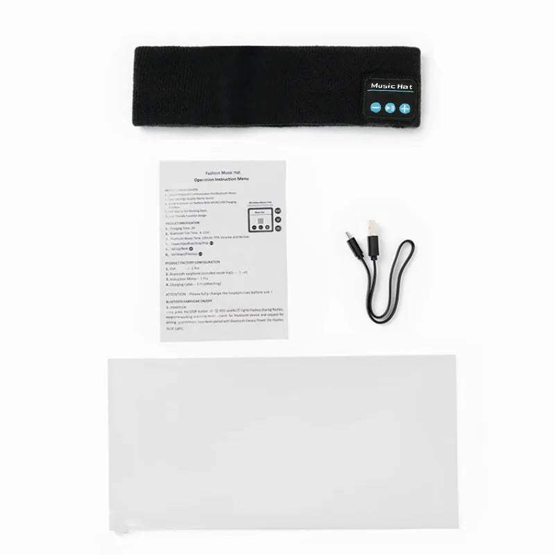 Bluetooth 5.4 sports headband with removable washable fabric scarf in black colour