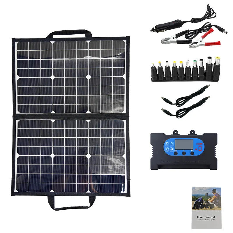 Black 40W single crystal solar panel folded in carrying bag with dimensions 425x285x8mm