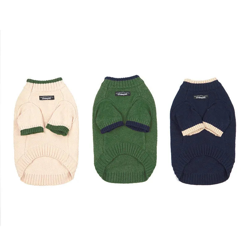 Two-leg pullover pet sweater in British-style knit with contrast colour, wool blend material for dogs.
