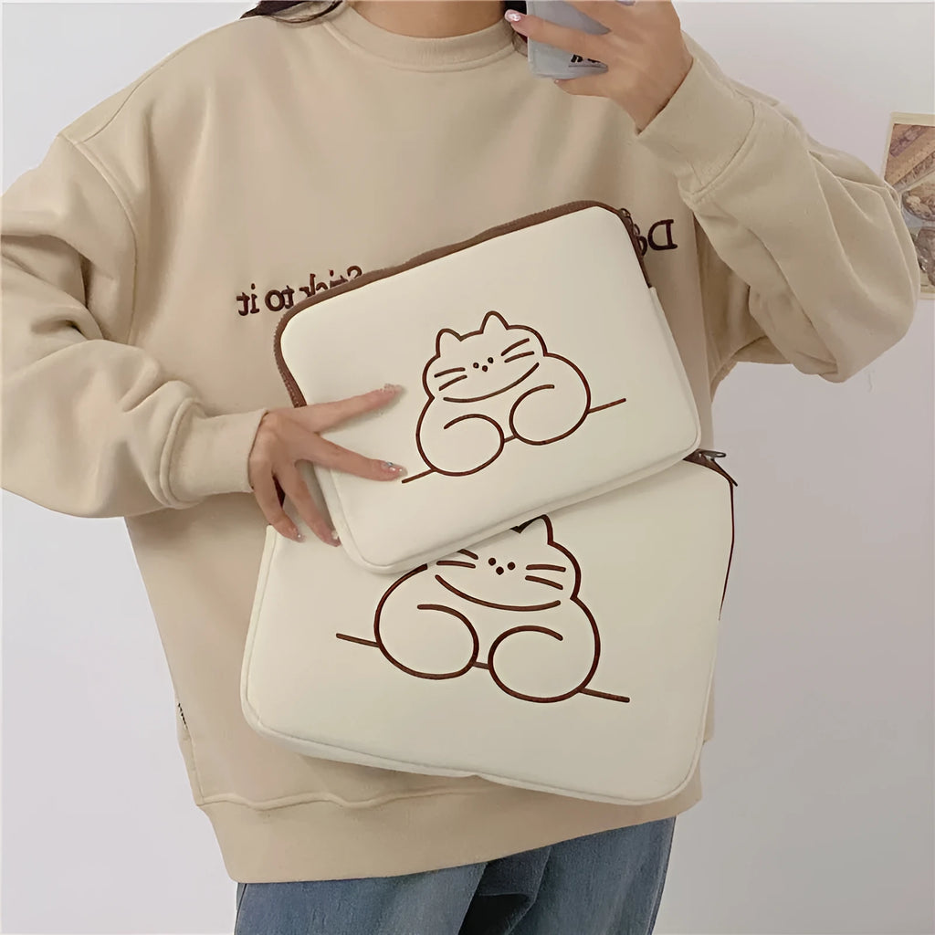 Embroidered animal design tablet protective sleeve with zipper closure in nylon material