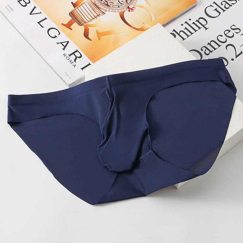 Men's black ice silk seamless briefs showing gun egg and bullet separation support system