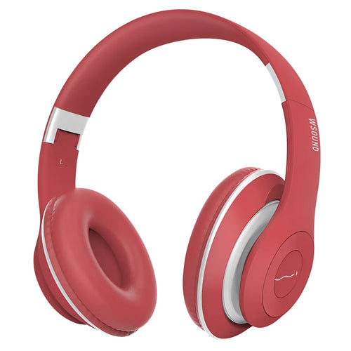 Blue or red Bluetooth wireless stereo headset showing bilateral design for both ears