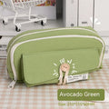 Korean style canvas pencil case in green colour showing large capacity for multiple pens