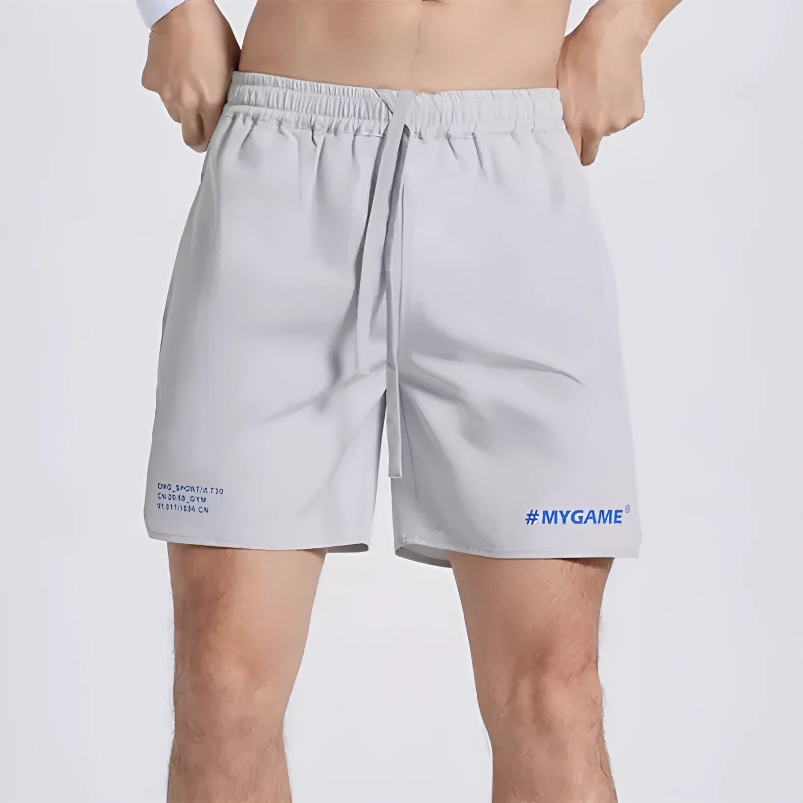 Men's fitness training shorts in midnight blue with moisture-wicking fabric and four-point stretch construction