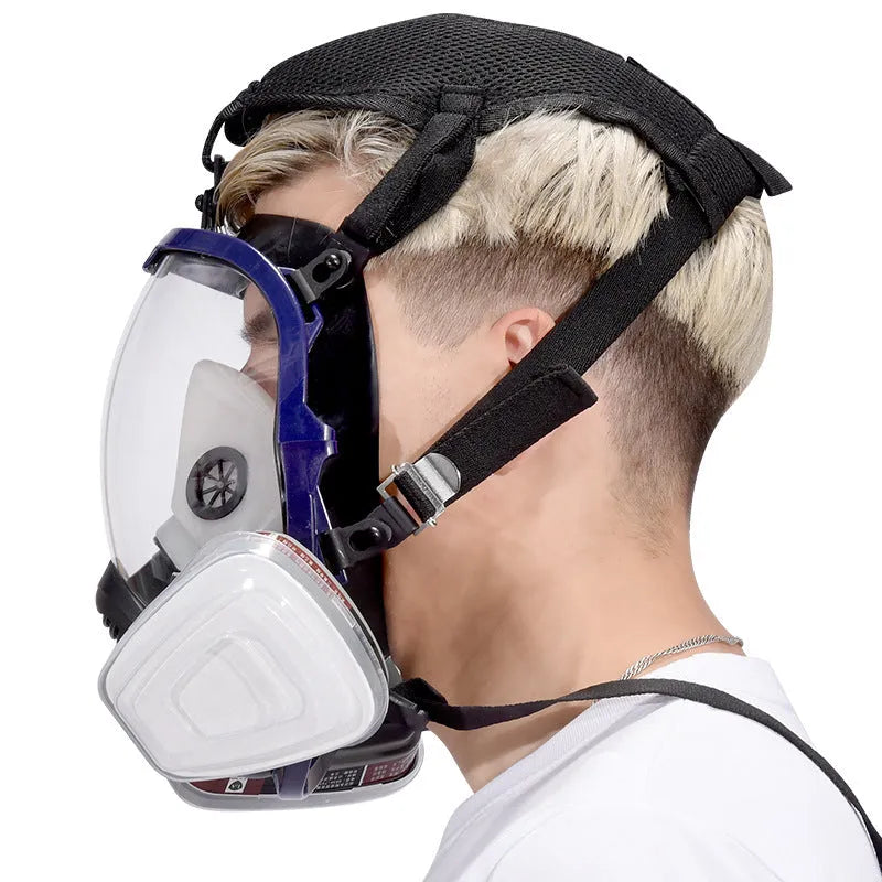 Blue edge spherical full face mask with silicone trapezoidal canister for KN95 respiratory protection