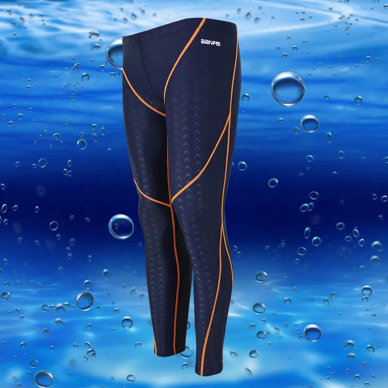 Men's black nylon cropped swimming trunks with a coloured line detail and brief style
