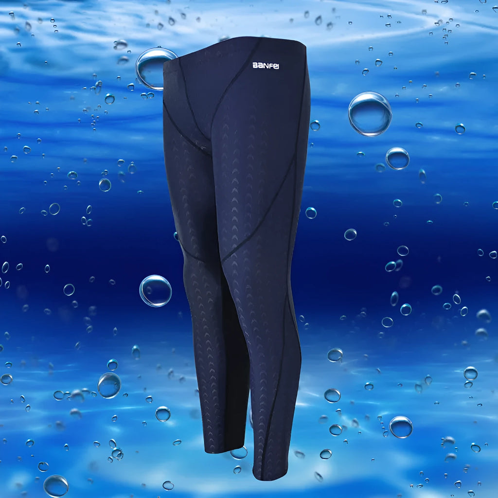 Men's black nylon cropped swimming trunks with a coloured line detail and brief style