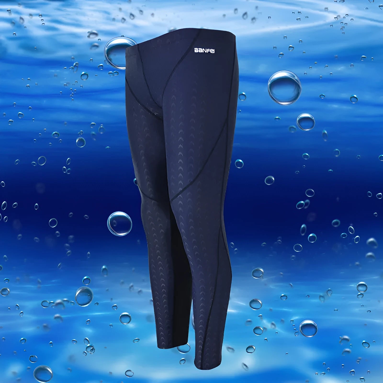 Men's black nylon cropped swimming trunks with a coloured line detail and brief style