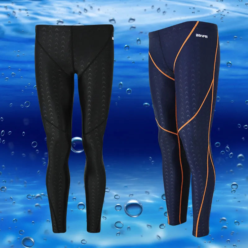 Men's black nylon cropped swimming trunks with a coloured line detail and brief style