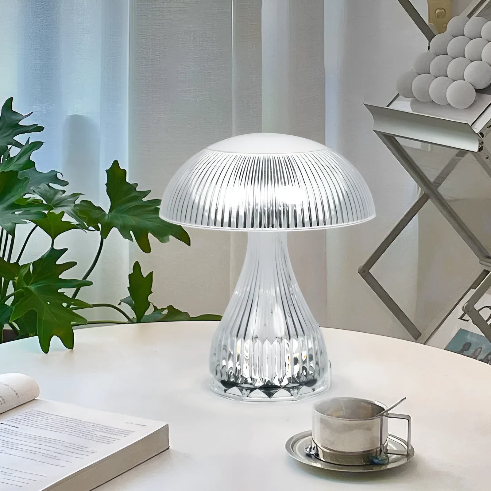 USB rechargeable hotel table lamp with three-colour changing LED light and acrylic body