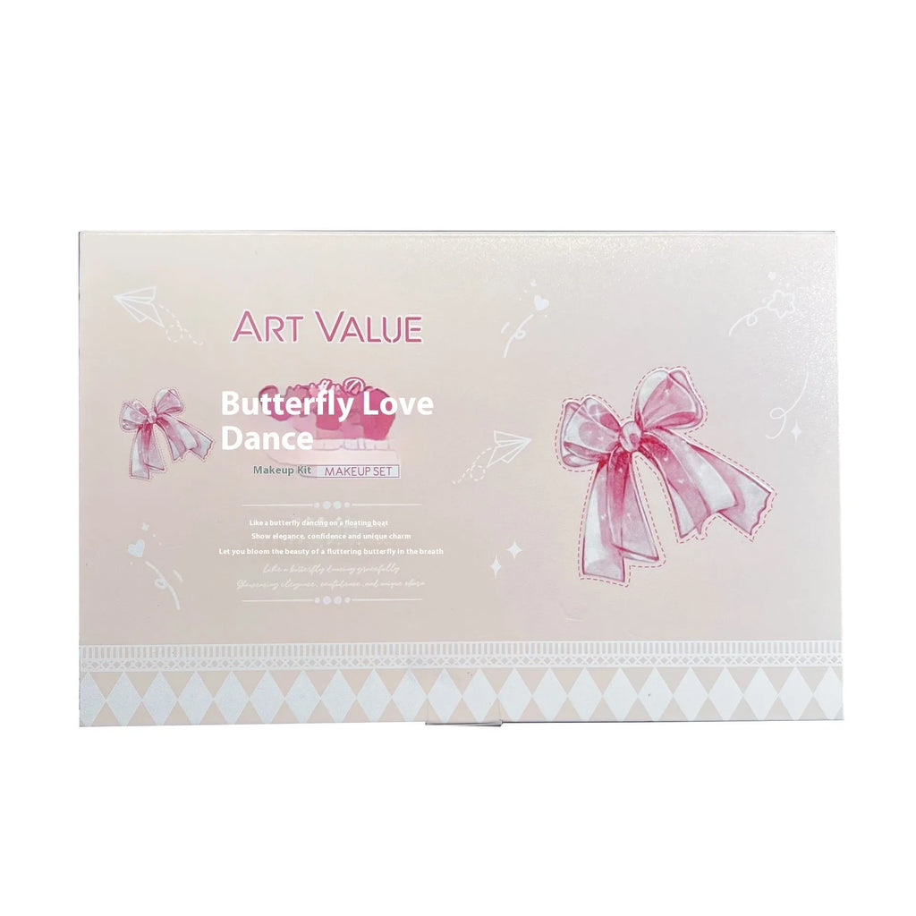 Butterfly Box makeup set with four lip muds, powder blusher, and butterfly necklace