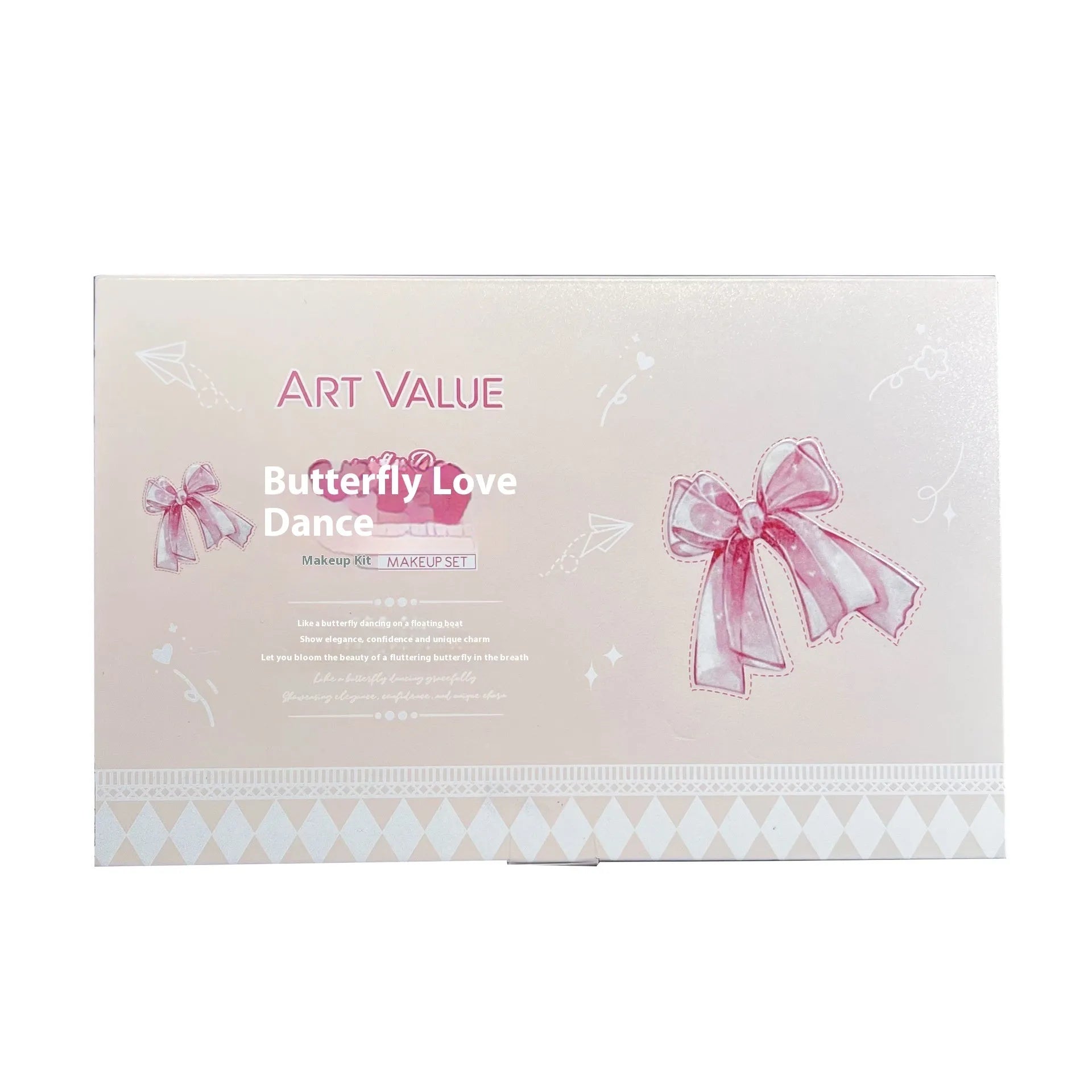 Butterfly Box makeup set with four lip muds, powder blusher, and butterfly necklace