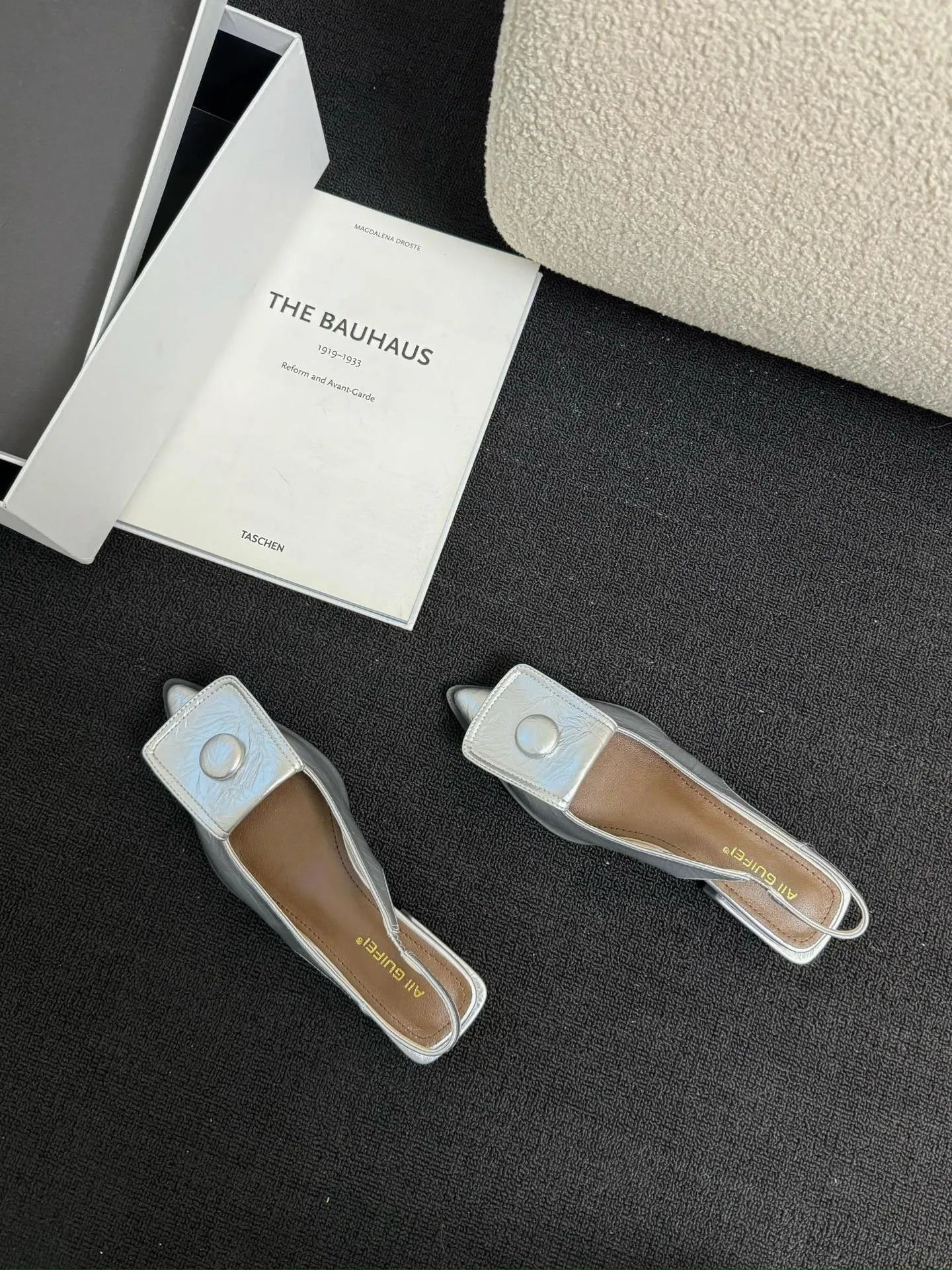 Women's pointed toe low heel sandals with back strap in apricot colour.