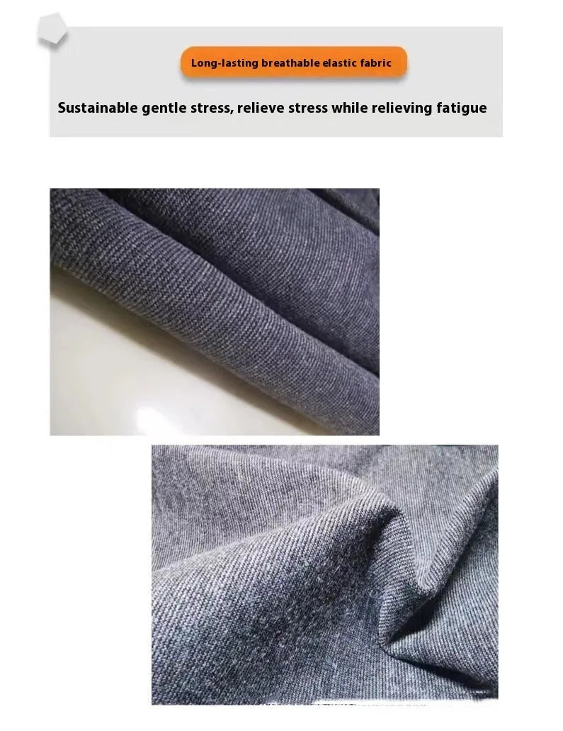 Heather grey dog anxiety jacket vest shown on medium-sized dog with brocade cotton fabric texture visible