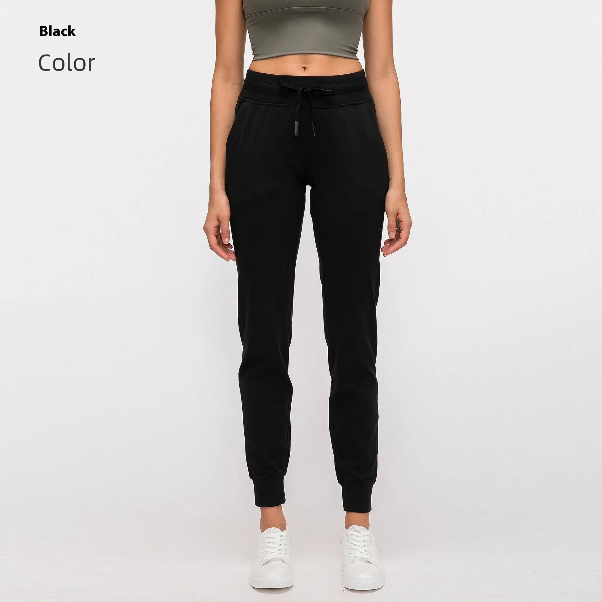 Women's high waist yoga pants with drawstring waistband in various colours