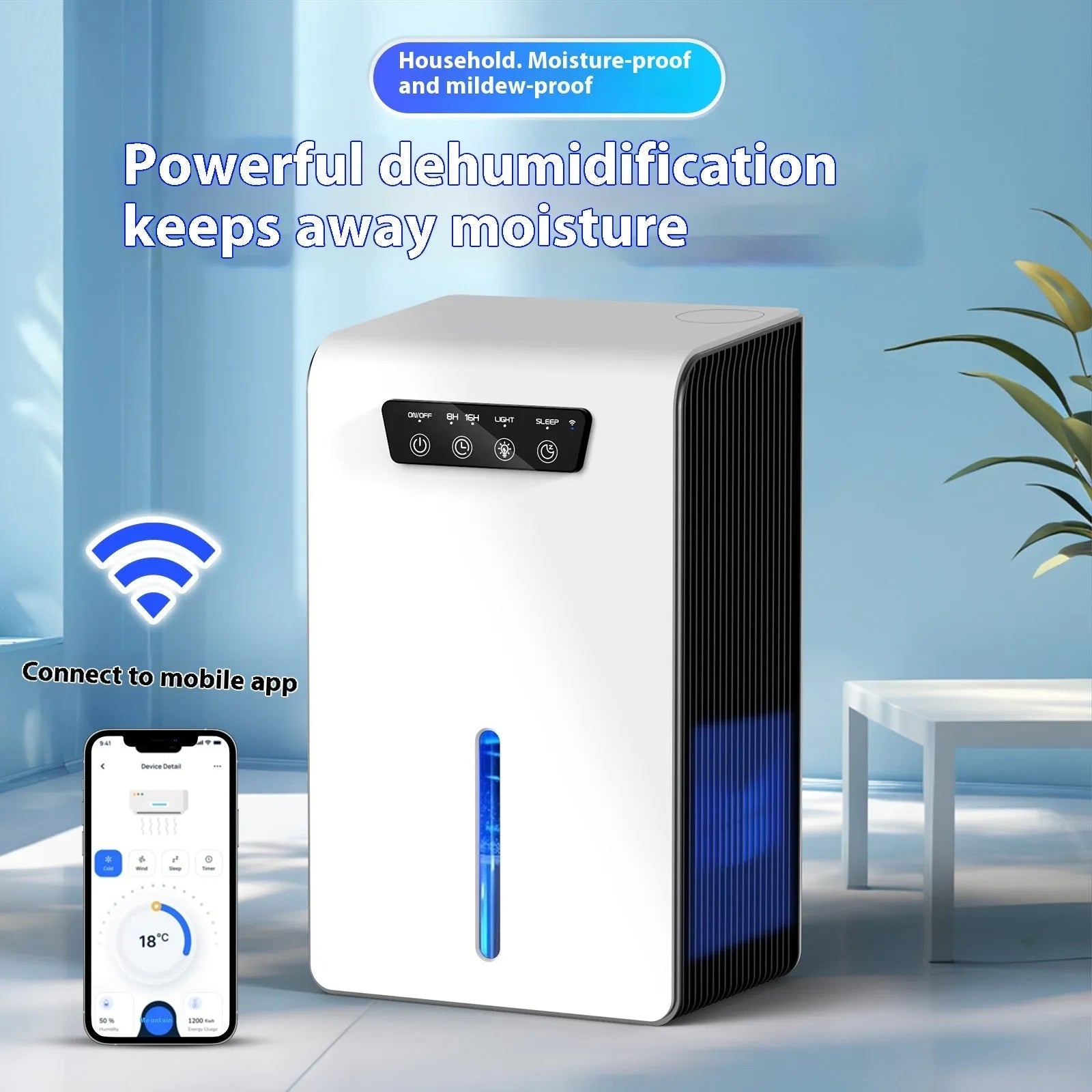 Milky white bedroom dehumidifier with 4 litre reservoir capacity for 10-20 square metre spaces