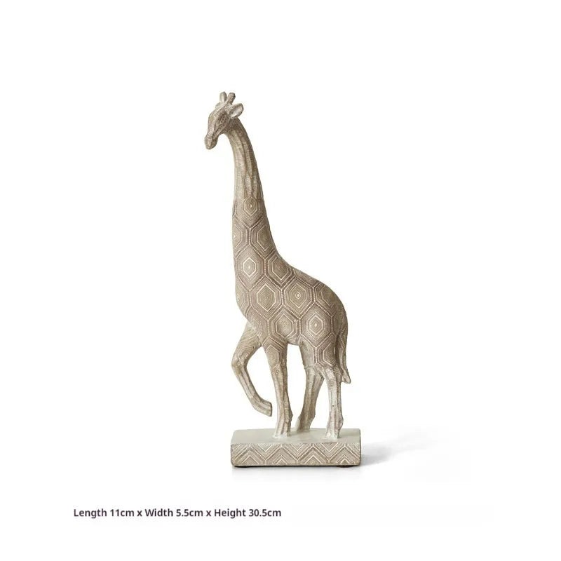 Wood colour resin giraffe ornament with European style design, 30.5 cm tall