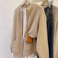 Beige soft glutinous viscose fibre sweater coat cardigan open front long sleeves