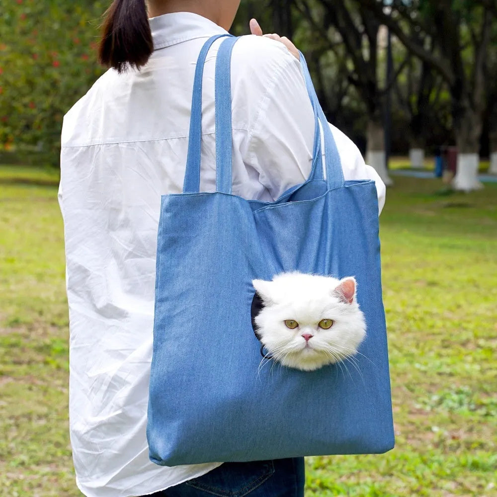 Canvas pet carrier backpack with cartoon pattern for cats and small dogs