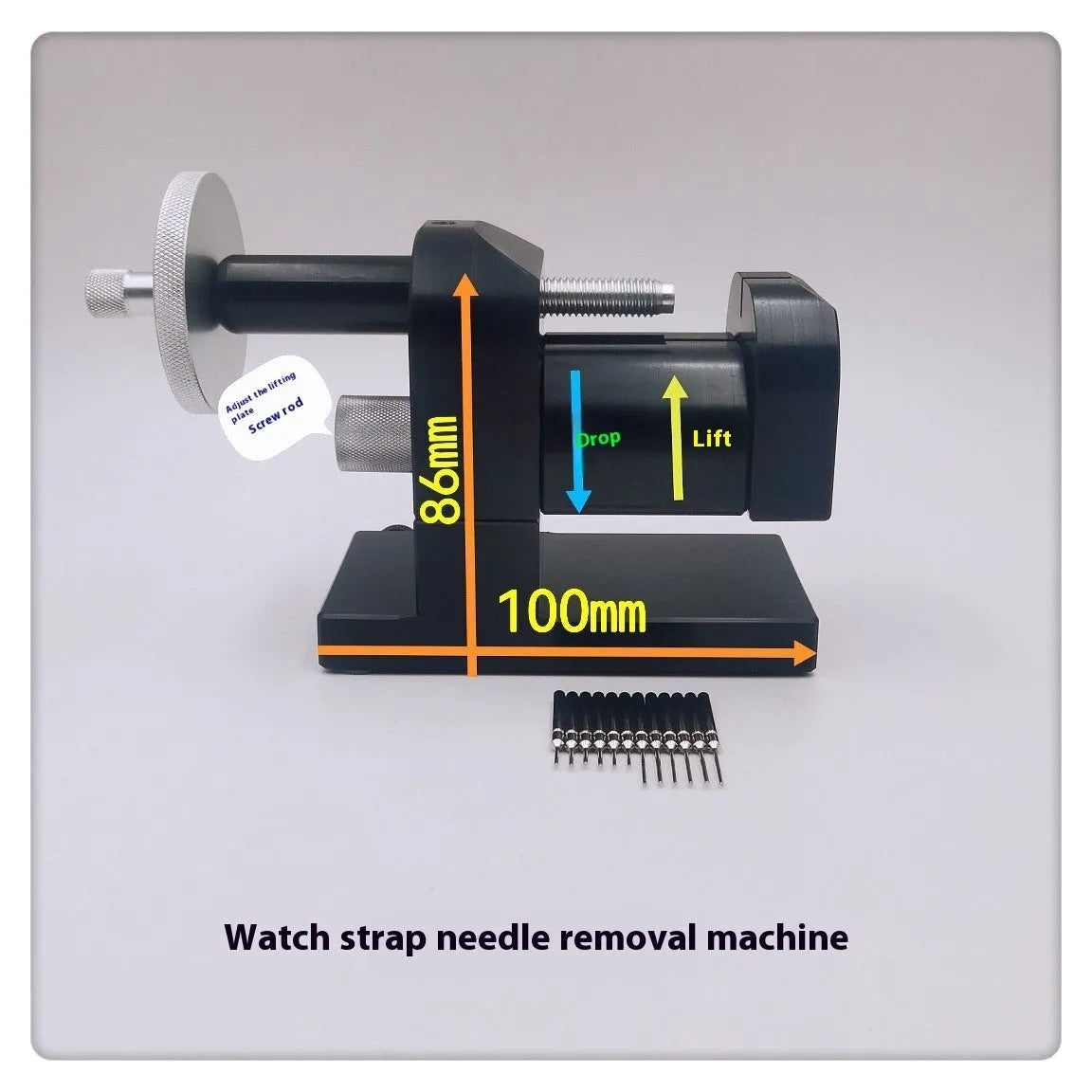 Alloy steel watch strap removal tool set with 12 components for professional watch repair.