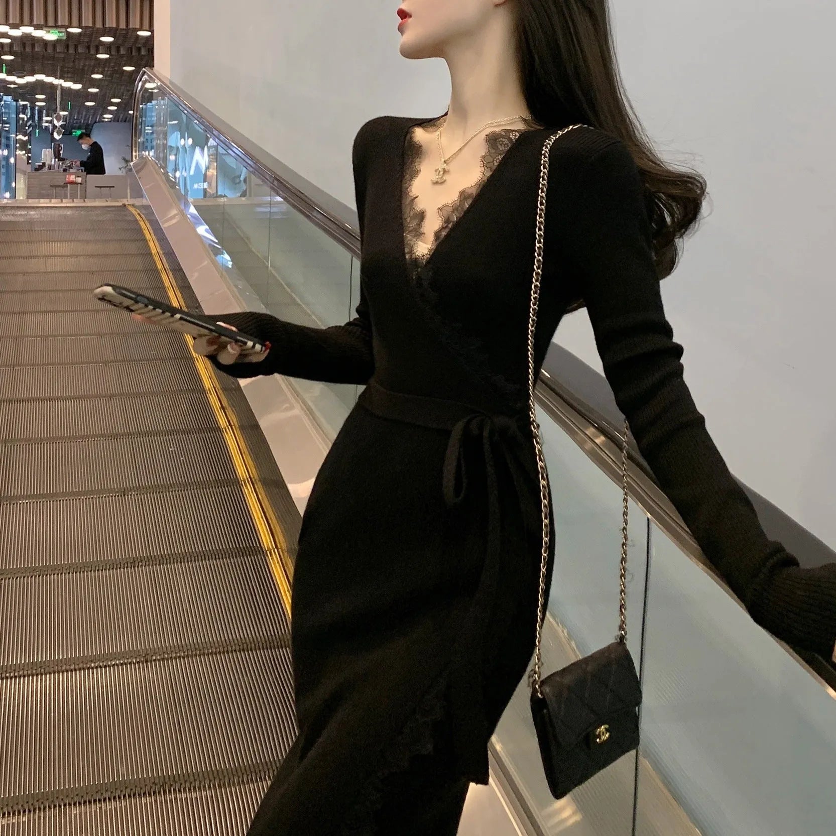 Black slim fit women's skirt with princess dress style and polyester fabric construction