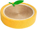 Yellow round cat scratching board with sisal surface and concave bed centre