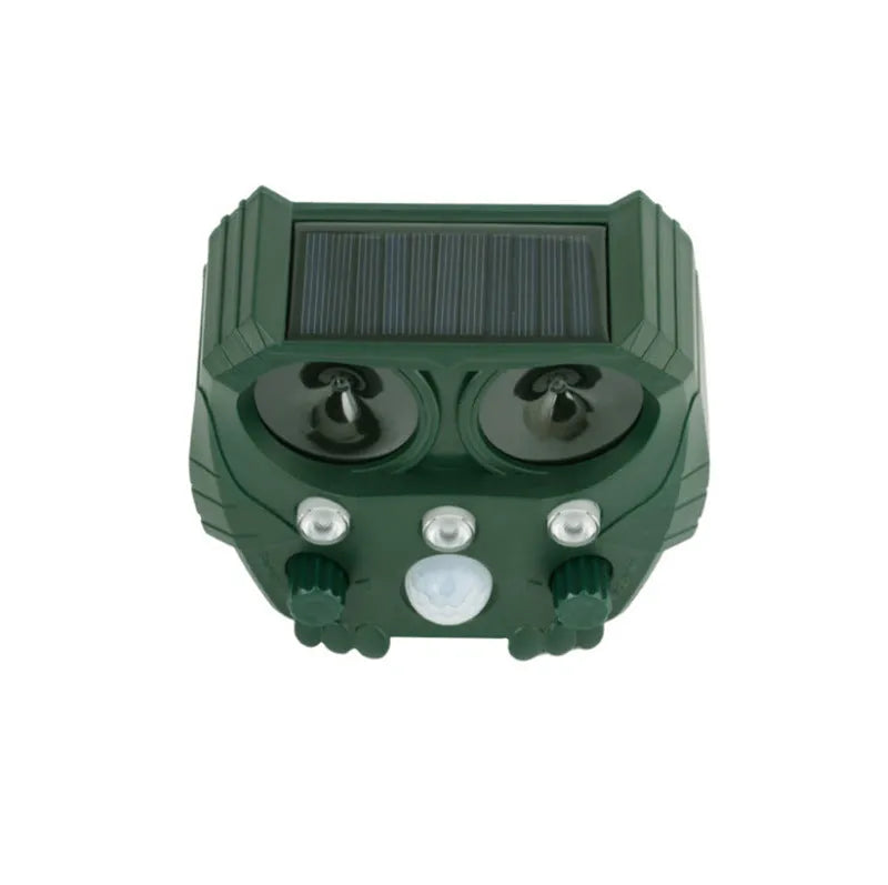 Green solar ultrasonic animal repeller device for outdoor garden pest control