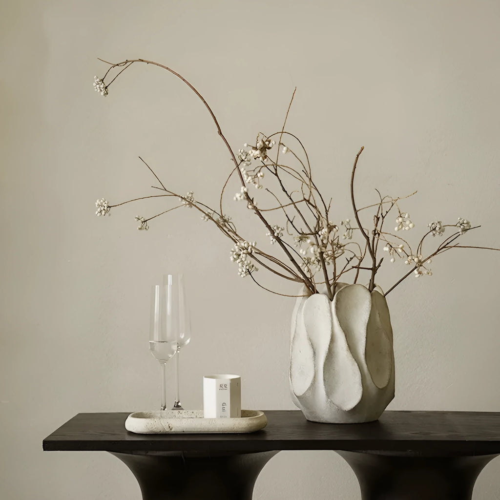 Irregular shaped ceramic vase in magnesium clay for flower arrangements