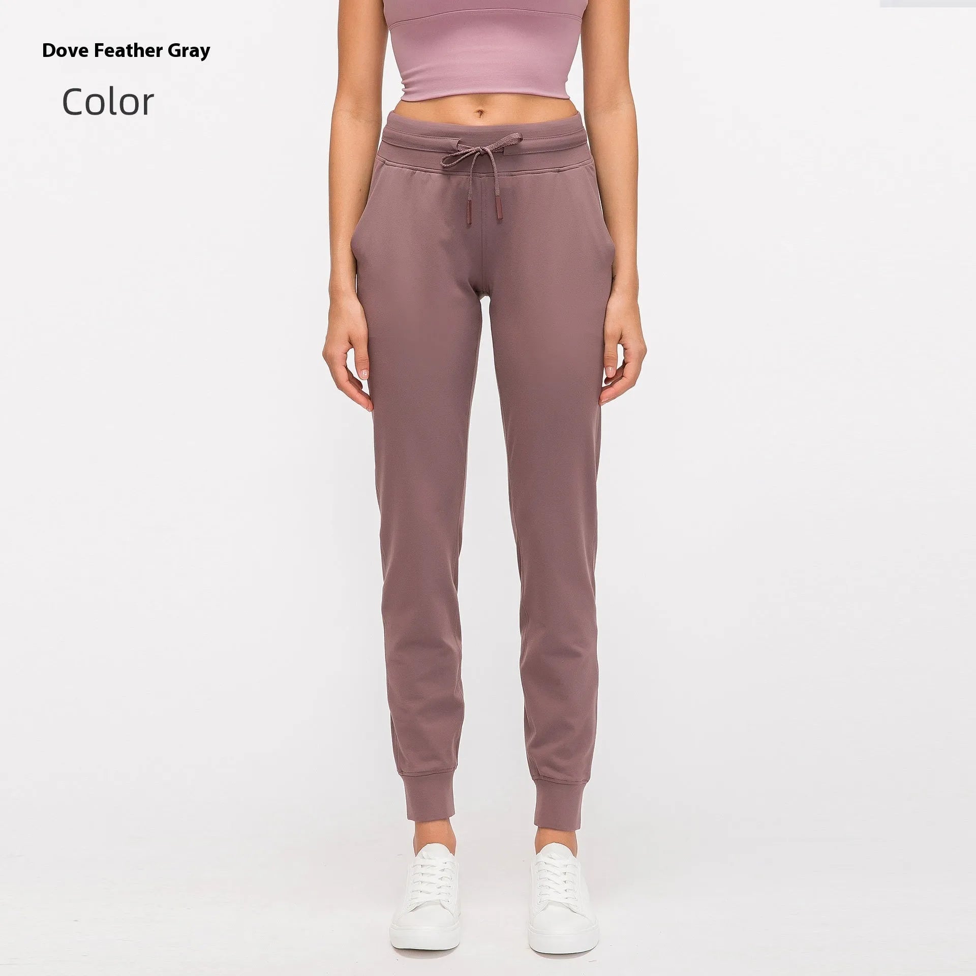 Women's high waist yoga pants with drawstring waistband in various colours