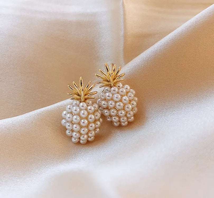 Women's pineapple starfish pearl alloy earrings with Korean style design and gem inlay