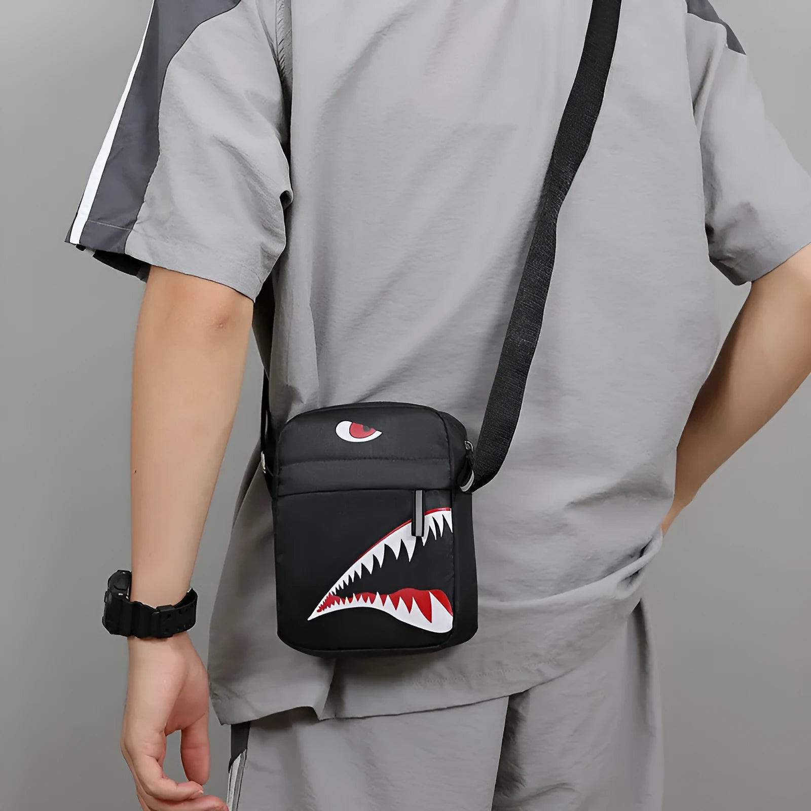 Men's small casual shoulder crossbody bag in Oxford cloth with animal print design